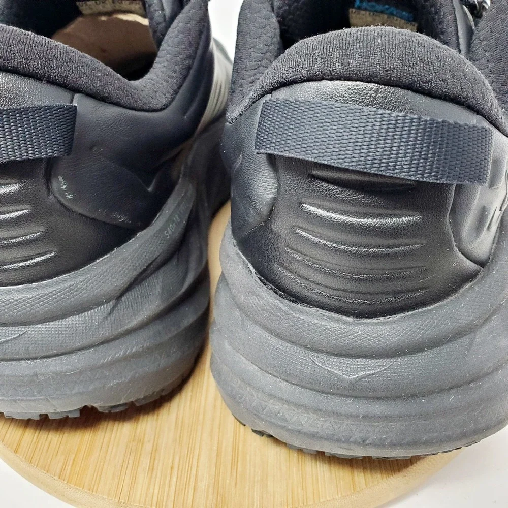 Hoka One One Bondi SR Shoes Mens 9.5 2E WIDE Triple Black Leather Work Sneaker